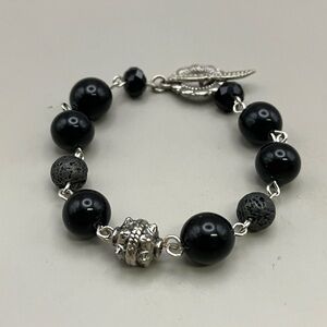 Elegant Black and Sterling Silver Essential Oil Bracelet